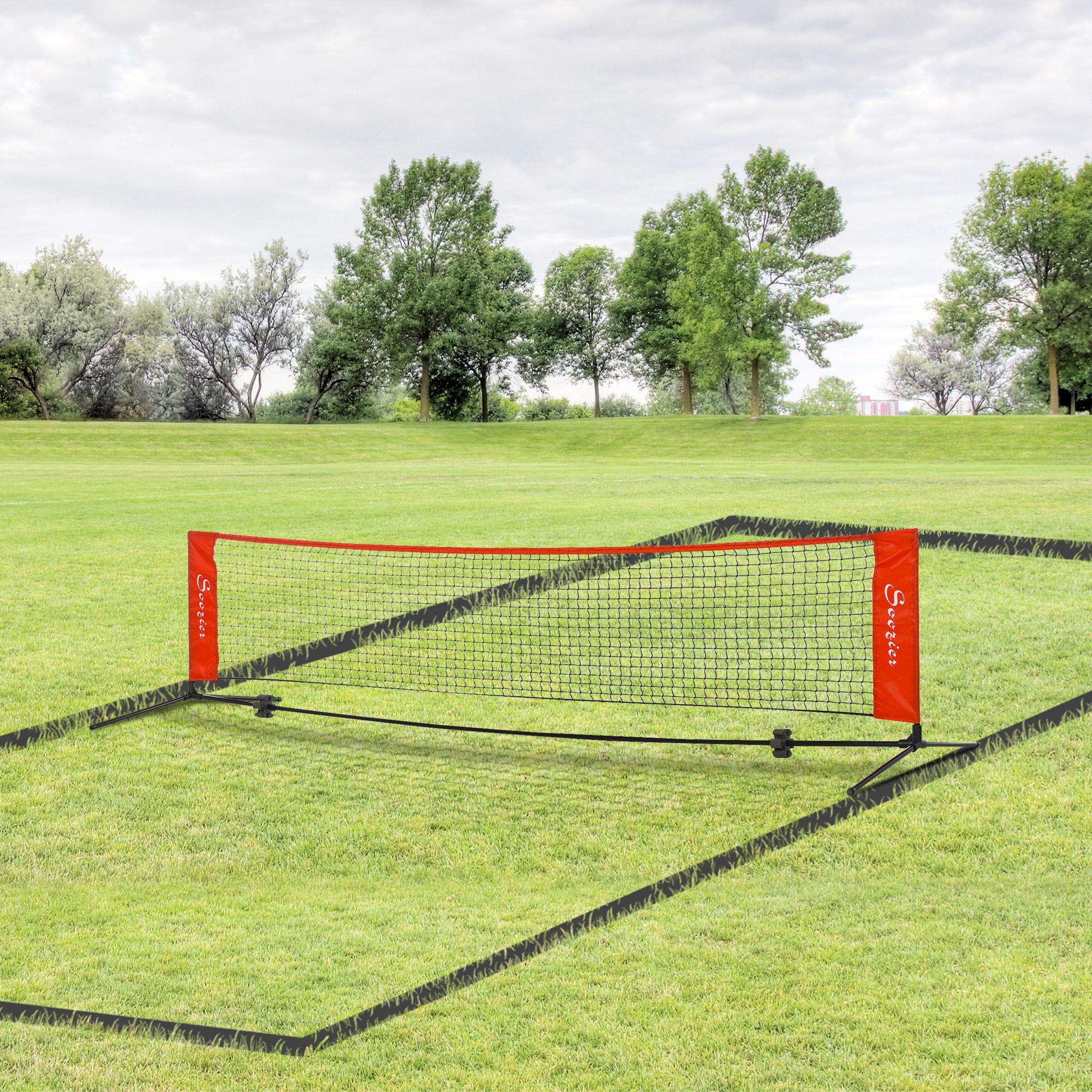 Soozier 10ft Portable Soccer Tennis/Pickleball/Badminton/Mini Tennis Net w/Sideline for Training with Included Storage Bag, Red