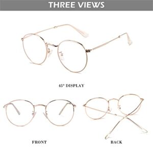 HJSTES Round Blue Light Glasses for Women Men Retro Circle Clear Lens Metal Frame Eyeglasses (Rose Gold)