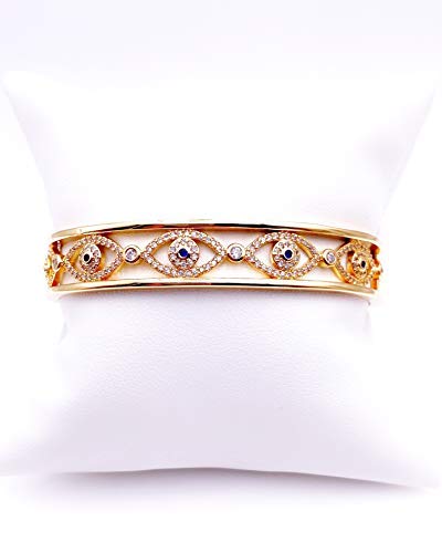 LESLIE BOULES 18K Gold Plated Evil Eye Cuff Bracelet for Women Fashion Jewelry