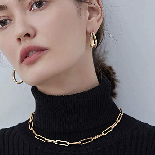 Shapes Studio 18K Gold Plated Titanium Thick Paperclip Chain Necklace, Minimalist Style, Bold Chunky Paper Clip Chain Necklace, Short Necklace, Never Tarnish(40cm)