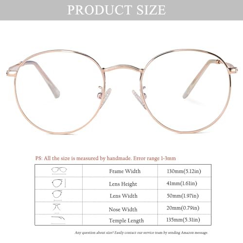 HJSTES Round Blue Light Glasses for Women Men Retro Circle Clear Lens Metal Frame Eyeglasses (Rose Gold)