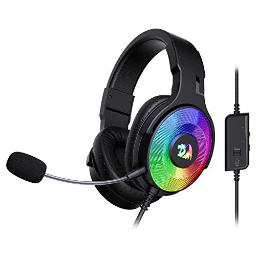 Redragon H350 RGB Wired Gaming Headset, Dynamic RGB Backlight - Stereo Surround-Sound - 50MM Drivers - Detachable Microphone, Over-Ear Headphones Works for PC/PS4/XBOX One/NS