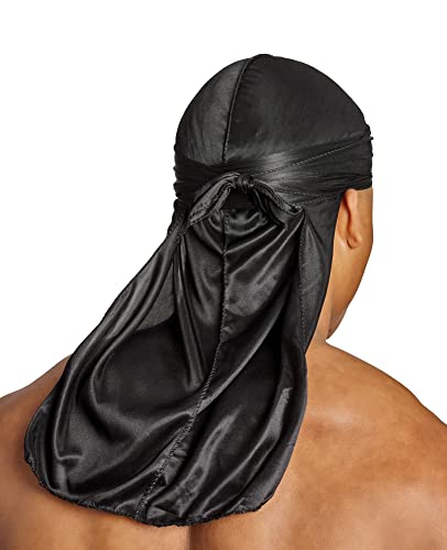 Shyne Silky Durag - Black | Perfect for Waves, Braids & Locs | Premium Silk Du Rags for Men & Women | Wide & Long Tail | Ultra-Soft & Wrinkle Free Satin | Black Owned Business