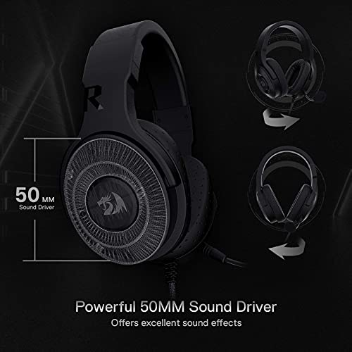 Redragon H350 RGB Wired Gaming Headset, Dynamic RGB Backlight - Stereo Surround-Sound - 50MM Drivers - Detachable Microphone, Over-Ear Headphones Works for PC/PS4/XBOX One/NS