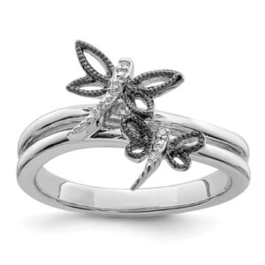 IceCarats 925 Sterling Silver Diamond Dragonfly Ring Size 7