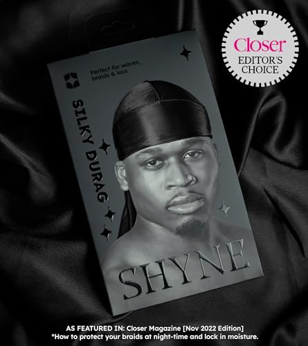 Shyne Silky Durag - Black | Perfect for Waves, Braids & Locs | Premium Silk Du Rags for Men & Women | Wide & Long Tail | Ultra-Soft & Wrinkle Free Satin | Black Owned Business