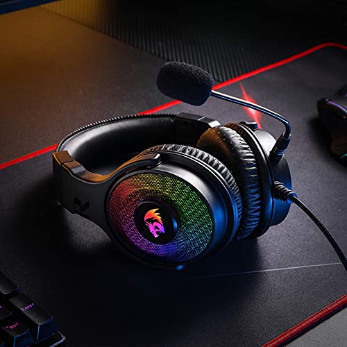 Redragon H350 RGB Wired Gaming Headset, Dynamic RGB Backlight - Stereo Surround-Sound - 50MM Drivers - Detachable Microphone, Over-Ear Headphones Works for PC/PS4/XBOX One/NS