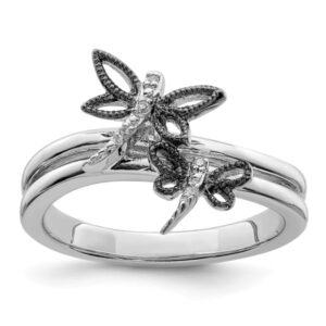 IceCarats 925 Sterling Silver Diamond Dragonfly Ring Size 7