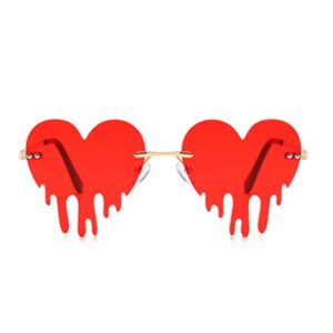 ENTHYI Dripping Heart Sunglasses for Men/Women Melting Rimless Irregular Party Sun Glasses Metal Prom Colorful Eye Glasses