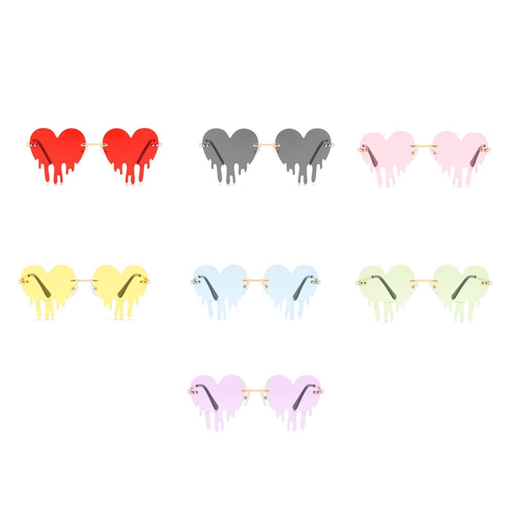 ENTHYI Dripping Heart Sunglasses for Men/Women Melting Rimless Irregular Party Sun Glasses Metal Prom Colorful Eye Glasses