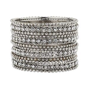 Efulgenz Boho Oxidized Bangles CZ Crystal Metal Indian Bracelet Bangle Set Jewellery for Women