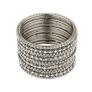 Efulgenz Boho Oxidized Bangles CZ Crystal Metal Indian Bracelet Bangle Set Jewellery for Women