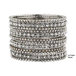 Efulgenz Boho Oxidized Bangles CZ Crystal Metal Indian Bracelet Bangle Set Jewellery for Women