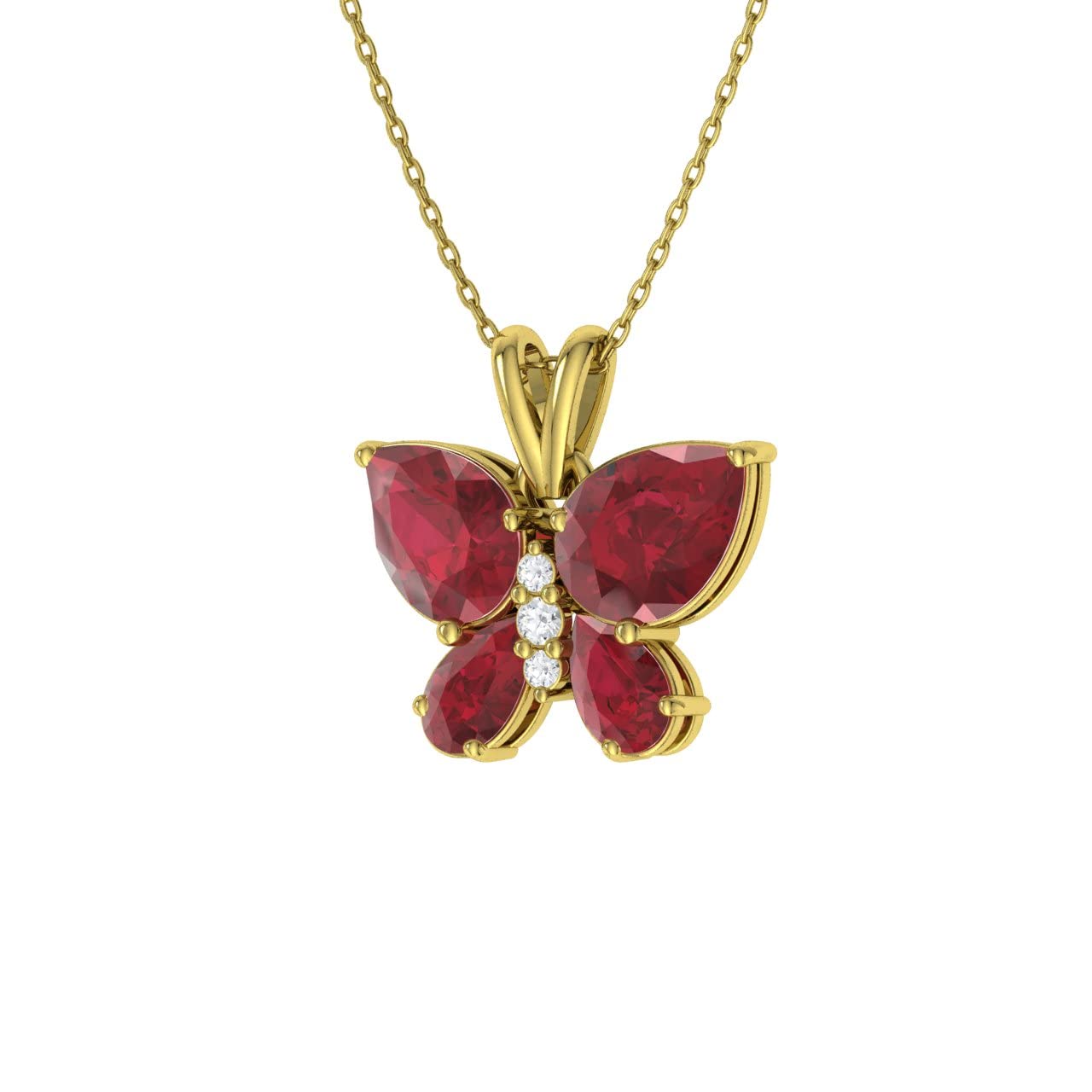 Diamondere Natural and Certified Ruby and Diamond Butterfly Petite Necklace in 14k Yellow Gold | 1.11 Carat Quality Pendant with Chain