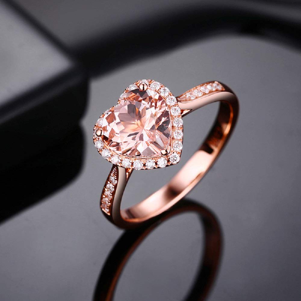 XIALV Simulated Morganite Zircon Heart-Shaped Ring 18K Rose Gold Plated Fashion Engagement Promise Jewelry for Women (US Code 9)