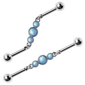 Amelia Fashion 14 Gauge Flexible Blue Opal Bubble Chain Industrial Barbell (Steel/Light Blue)