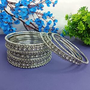 Efulgenz Boho Oxidized Bangles CZ Crystal Metal Indian Bracelet Bangle Set Jewellery for Women