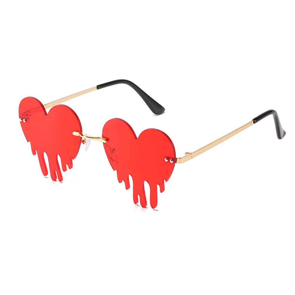 ENTHYI Dripping Heart Sunglasses for Men/Women Melting Rimless Irregular Party Sun Glasses Metal Prom Colorful Eye Glasses