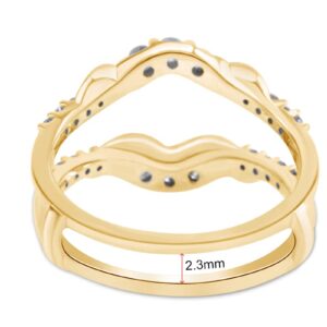 AFFY 1/3 Ct. Round Chevron Ring Guard Enhancer with Cubic Zirconia in 14K Yellow Gold Over Sterling Silver 0.33 Carat Ring Size-6