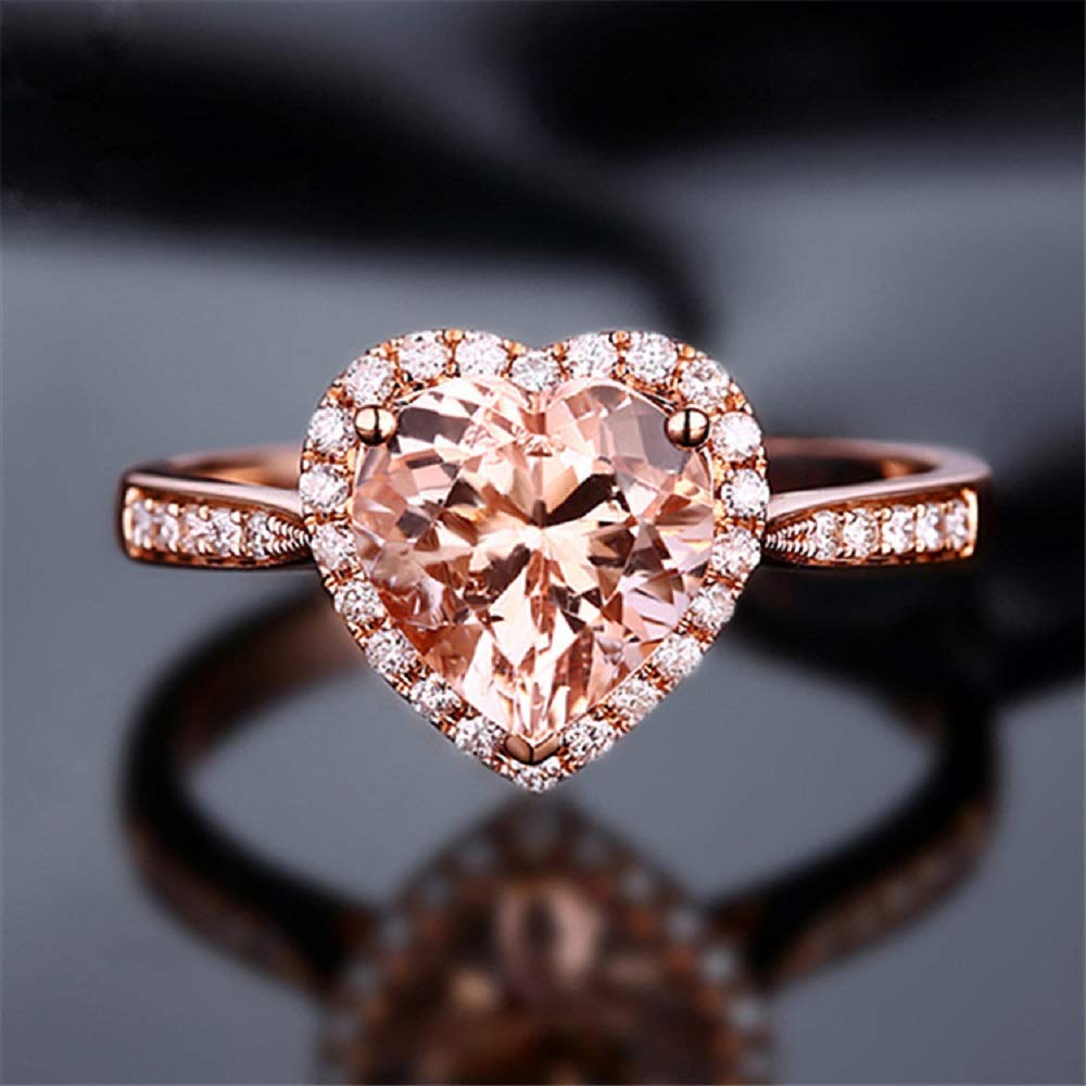 XIALV Simulated Morganite Zircon Heart-Shaped Ring 18K Rose Gold Plated Fashion Engagement Promise Jewelry for Women (US Code 9)