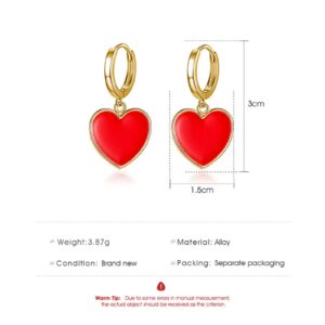 ONLYJUMP 14K Gold Plated Huggie Earrings CZ Tiny Small Hoop Earrings Red Enamel Heart Ear Cuff Initial Huggies Earrings Minimal Jewelry (red heart)