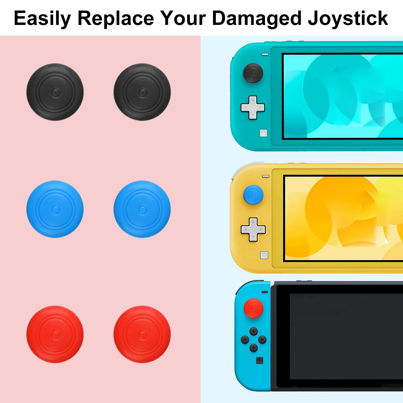 Linkstyle 3D Joystick Analog Thumb Sticks with Caps, Compatible with Nintendo Switch Lite Left and Right Joysticks, 6PCS