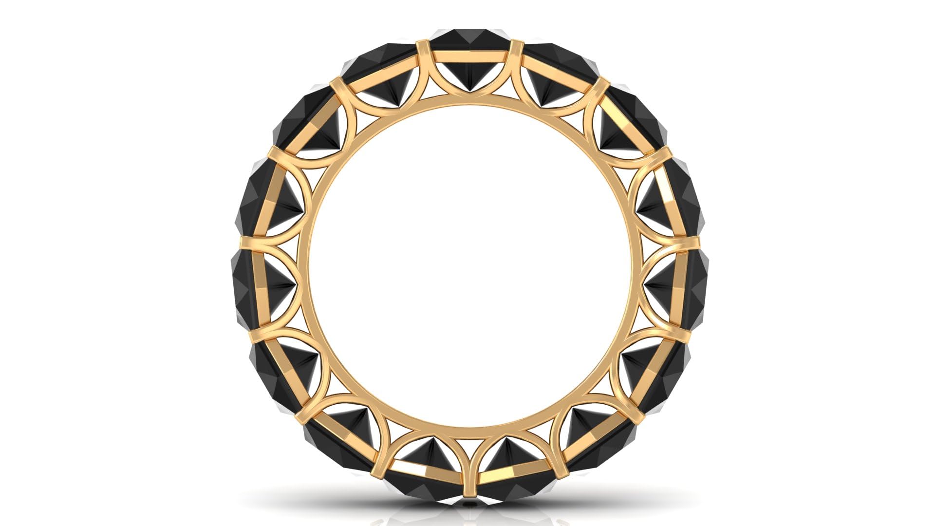 Black Spinel Ring for Women in Gold, Hexagon Cut Black Spinel Eternity Ring in Shared Prong Setting, Black Spinel Gold Ring (AAA Quality), 14K Yellow Gold, Size:US 7.00