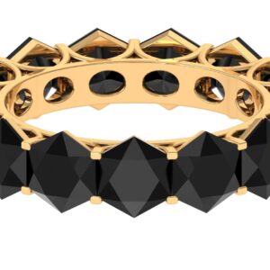 Black Spinel Ring for Women in Gold, Hexagon Cut Black Spinel Eternity Ring in Shared Prong Setting, Black Spinel Gold Ring (AAA Quality), 14K Yellow Gold, Size:US 7.00