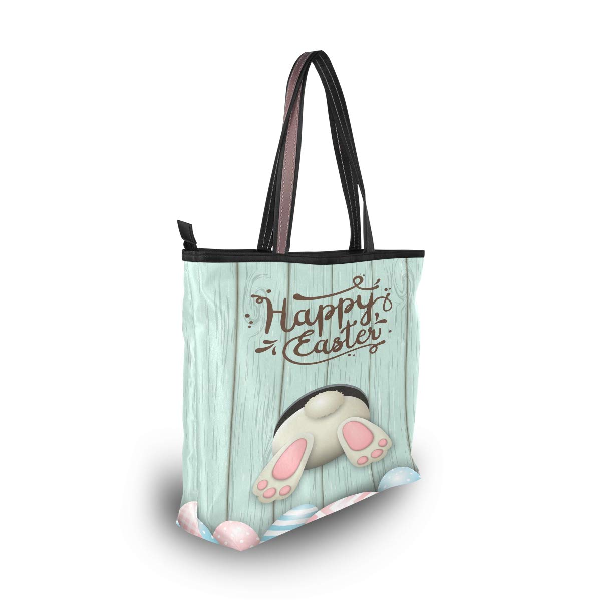 Happy Easter Bunny Color Egg Wood Handbags and Purse for Women Tote Bag Large Capacity Top Handle Shopper Shoulder Bag