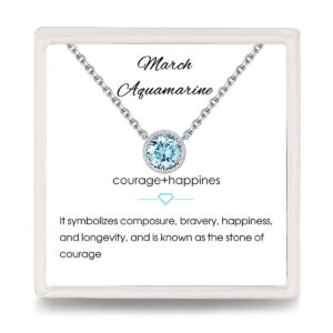 Presentski March Birthstone Necklace White Gold for Mom Women Sterling Silver CZ Blue Pendant Necklaces