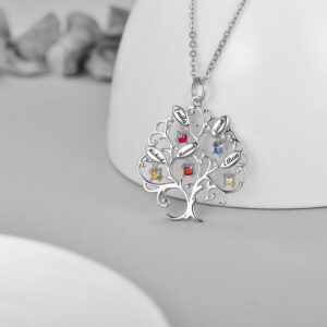 PEIMKO Personalized Custom Name Family Branch Tree Necklace for Women 925 Sterling Silver Necklace Made with Simulated Birthstone CZ Mother¡¯s Day Jewelry Gift - White