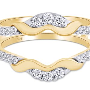 AFFY 1/3 Ct. Round Chevron Ring Guard Enhancer with Cubic Zirconia in 14K Yellow Gold Over Sterling Silver 0.33 Carat Ring Size-6