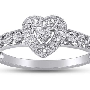 10k Solid White Gold Round White Natural Diamond Accent Heart Promise Engagement Ring (I-J Color, I2-I3 Clarity) Size 7