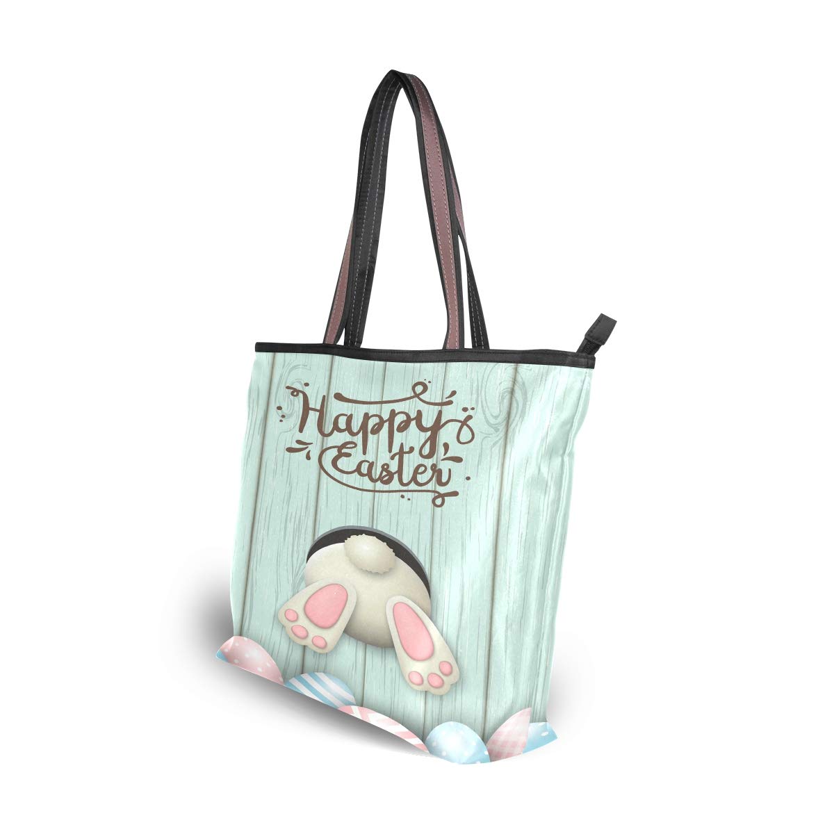 Happy Easter Bunny Color Egg Wood Handbags and Purse for Women Tote Bag Large Capacity Top Handle Shopper Shoulder Bag