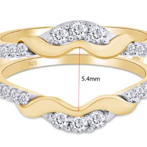 AFFY 1/3 Ct. Round Chevron Ring Guard Enhancer with Cubic Zirconia in 14K Yellow Gold Over Sterling Silver 0.33 Carat Ring Size-6