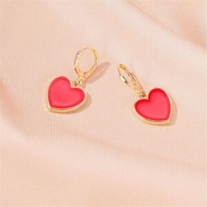 ONLYJUMP 14K Gold Plated Huggie Earrings CZ Tiny Small Hoop Earrings Red Enamel Heart Ear Cuff Initial Huggies Earrings Minimal Jewelry (red heart)