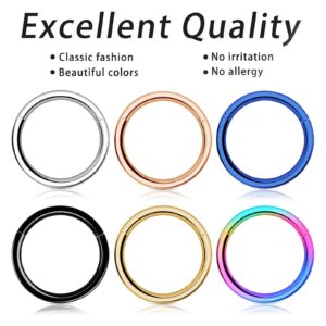 Hoop Nose Ring for Women Men,Kucheed 316L Surgical Steel Sleeper Hoop Earrings Septum Clickers Hinged Segment Ring 6/8/10/12mm, Hypoallergenic Conch Lobe Piercing Daith Helix Gold Ring Jewelry