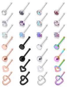 hoeudjo 20g opal nose rings surgical steel nose ring studs heart cz inlaid piercing jewelry for women men girls 28 pieces bone nose rings