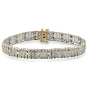 Jewelili Bracelet Yellow Gold Over Brass with 1/2 Cttw Natural White Round Diamond, 7.25"