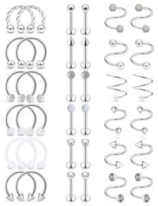 hoeudjo spiral barbell tragus earrings 16g stainless steel horseshoe barbell lip rings helix rook twist cartilage earrings studs ring medusa piercing jewelry 8mm 18 pairs silver-tone