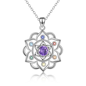 ONEFINITY Yoga Lotus Necklace Chakra Necklace 925 Sterling Silver Chakra Necklace Pendant Mothers Day Gifts for Women Wife