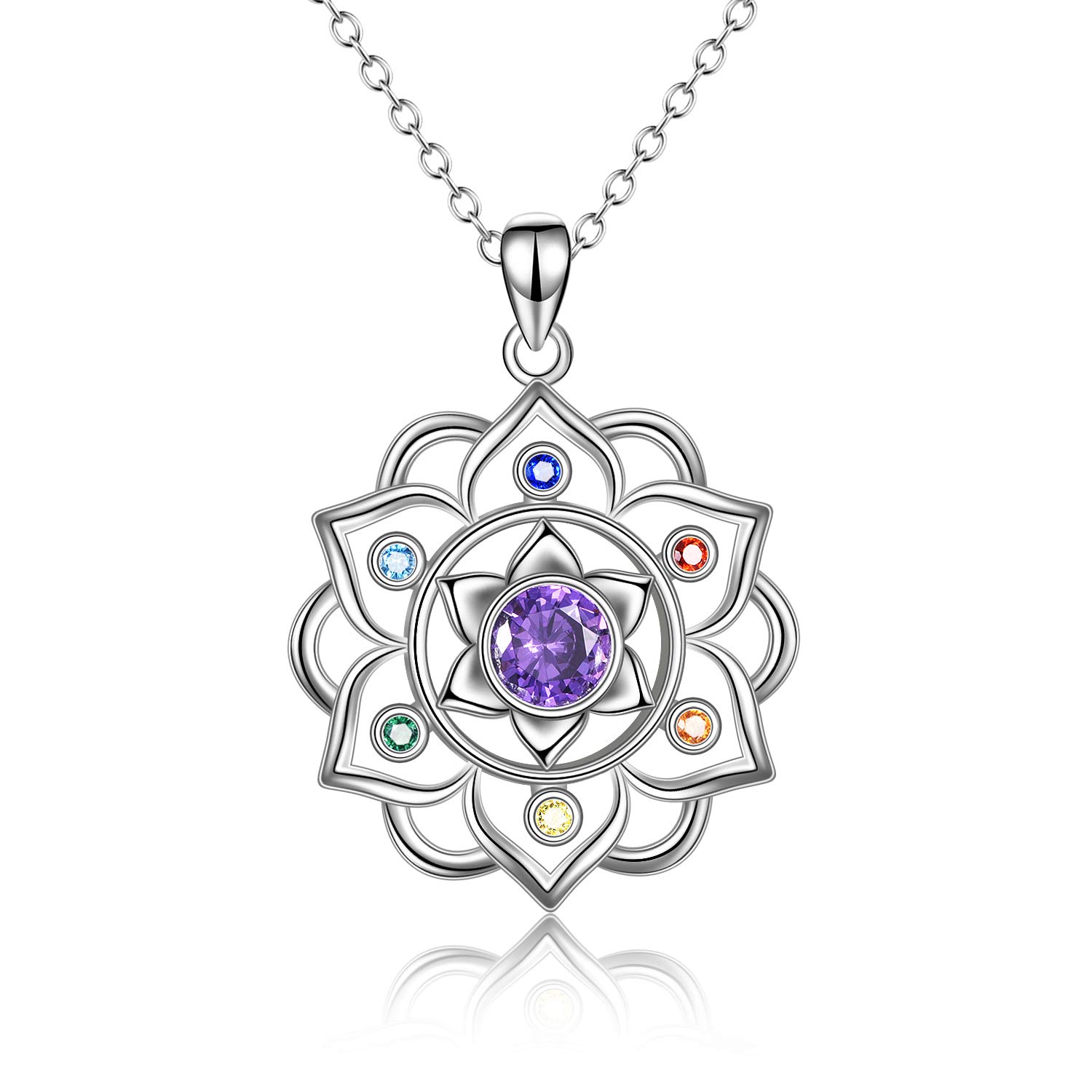 ONEFINITY Yoga Lotus Necklace Chakra Necklace 925 Sterling Silver Chakra Necklace Pendant Mothers Day Gifts for Women Wife