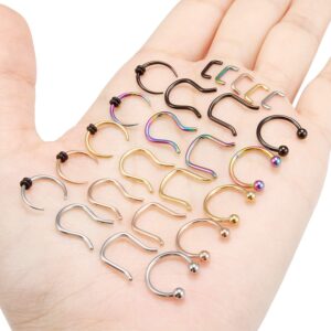 Lcolyoli 25pcs Septum Piercing Jewelry 316L Surgical Steel 3/8"(10mm) U-Shaped Horseshoe Nose Hoop Ring Septum Piercing Hanger Retainer for Women Men 16g 16 gauge