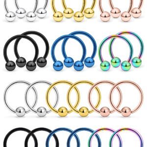 Lcolyoli 12 Pairs 14G Surgical Steel Horseshoe Captive Bead Nose Hoop Ring Septum Lip Nipple Helix Cartilage Tragus Hoop Rings Piercing Jewelry for Women Men 16mm 5/8"