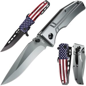 bundle of 2 items - pocket folding knife - military style - pocket knife - tactical knife - camping hunting knofe - gray edc knife with pocket clip - gift for men - stocking stuffers