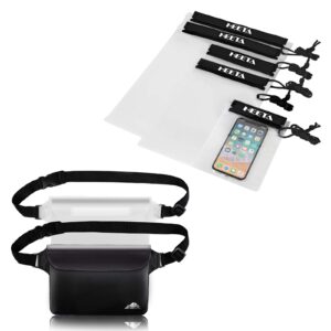 HEETA Waterproof Pouch, Screen Touch Sensitive Waterproof Bag Black & White L Bundle with 5-Pack Clear Waterproof Dry Bag