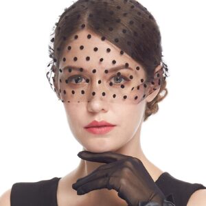 Cizoe Fascinators with veil Bridal Wedding Veil Mesh Lace Headband Tea Party Headdress (1C-Black)