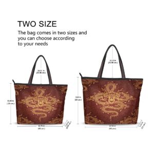 QMXO Chinese Animal Dragons Handbags and Purse for Women Tote Bag Large Capacity Top Handle Shopper Shoulder Bag