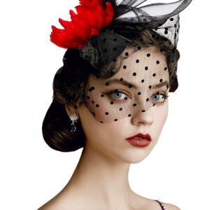 BABEYOND Fascinator Hat Veil Feather Fascinators Hair Clip Tea Party Pillbox Derby Hat Fascinator Bridal Wedding Veil