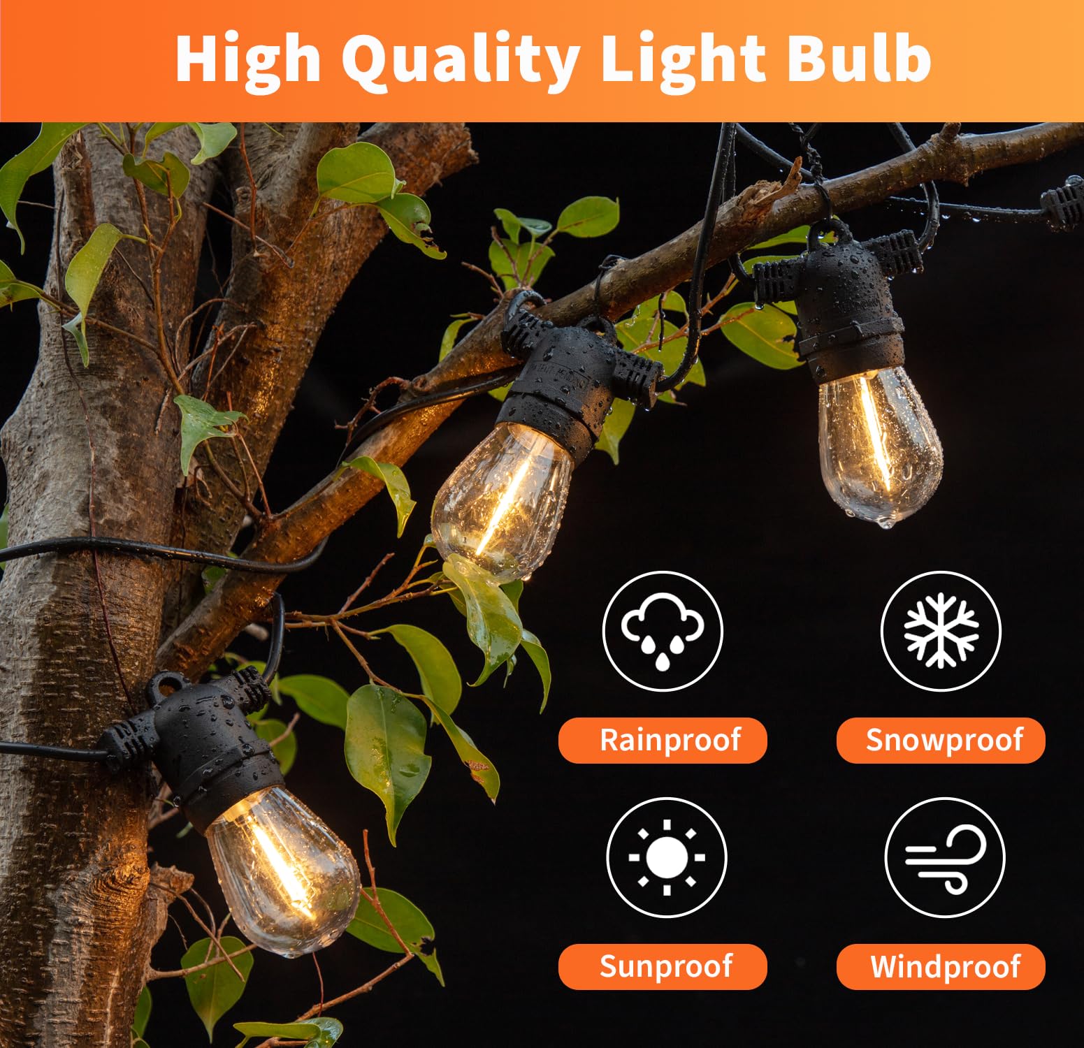 ALAMPEVER LED String Light Bulbs,E26 Bulb for Outdoor String Lights Bulb,24 Pack Waterproof S14 Replacement LED Bulbs，5W,2200K Warm White，Non-Dimmable